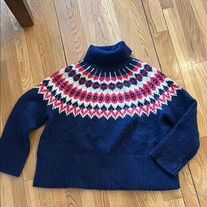 Navy and Red Patterned Women's Sweater